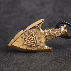 Vintage Nordic Men&apos;s Viking 316l Stainless Steel Odin Arms - Gunnir Pendant Necklace - gold, Steel Chains & Pendants