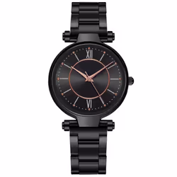 Casual Ladies Quartz Stainless Steel Band Strap Watch Analog Wrist Watch - black
