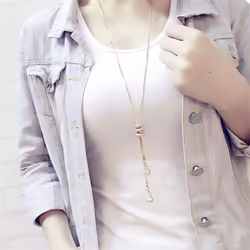 Pearl Crystal Long Sweater Chain Circles Necklace Vintage Accessary Crystal Collares Jewlery - gold
