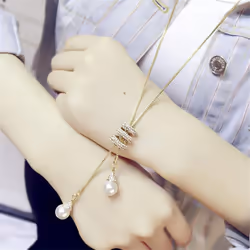 Pearl Crystal Long Sweater Chain Circles Necklace Vintage Accessary Crystal Collares Jewlery - gold