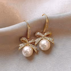 French Pearl Tassel Earrings For Women - 2024 New High-end Light Luxury Style - gold, Bow Pearl Earrings