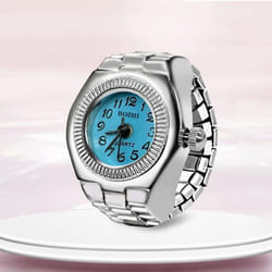 Vintage Punk Elastic Stretchy Quartz Watch Rings For Women Man Lover Pair Watches - blue