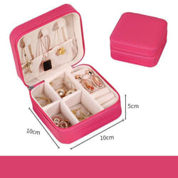 Jewelry Organizer Display Travel Jewelry Case Boxes Portable Locket Necklace Jewelry Box Leather Storage Earring Ring Holder - rose red