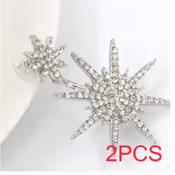 Full Rhinestones Diamond Crystal Stars Snow Hanging Punk Style Stylish Modern Luxury Stud Earring Women Jewelry - Silver, Sil ...