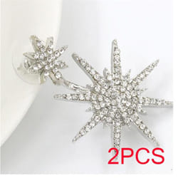 Full Rhinestones Diamond Crystal Stars Snow Hanging Punk Style Stylish Modern Luxury Stud Earring Women Jewelry - Silver, Silver-2PCS