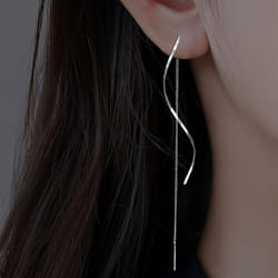 Women&apos;s Fashion Accessories Long Tassel Threader Earrings For Women Wave Shaped Simple Long Chain Earring Wedding Party Jewelry - silver