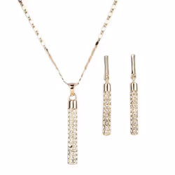 1 Set Women Necklace Earrings Cylindrical Rod Rhinestones Shiny Jewelry Set For Banquet - golden