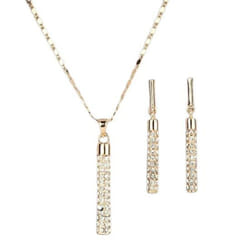 1 Set Women Necklace Earrings Cylindrical Rod Rhinestones Shiny Jewelry Set For Banquet - golden
