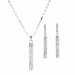 1 Set Women Necklace Earrings Cylindrical Rod Rhinestones Shiny Jewelry Set For Banquet - silver