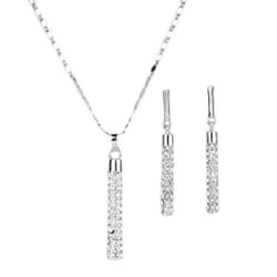 1 Set Women Necklace Earrings Cylindrical Rod Rhinestones Shiny Jewelry Set For Banquet - silver