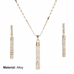 1 Set Women Necklace Earrings Cylindrical Rod Rhinestones Shiny Jewelry Set For Banquet - silver