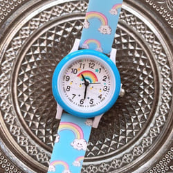 New Rainbow Cloud Printed Silicone Band Children Watch Girl Cute Cartoon Quartz Watches Boys Girl Watch - sky blue
