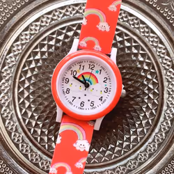 New Rainbow Cloud Printed Silicone Band Children Watch Girl Cute Cartoon Quartz Watches Boys Girl Watch - red