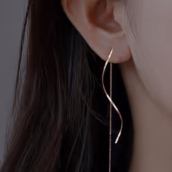 Women&apos;s Fashion Accessories Long Tassel Threader Earrings For Women Wave Shaped Simple Long Chain Earring Wedding Party  ...
