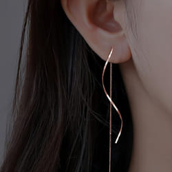Women&apos;s Fashion Accessories Long Tassel Threader Earrings For Women Wave Shaped Simple Long Chain Earring Wedding Party Jewelry - rose gold