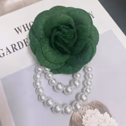 1pc Jewelry Gift Brooch Pin Pearl Tassel Vintage Camellia Flower Fabric Corsage Women&apos;s - green