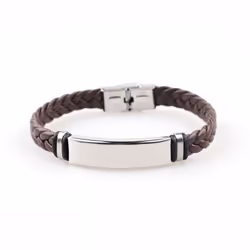 Stainless Steel & Braided Leather Men&apos;s Punk Bracelet - brown