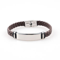 Stainless Steel & Braided Leather Men&apos;s Punk Bracelet - brown