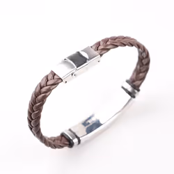 Stainless Steel & Braided Leather Men&apos;s Punk Bracelet - brown