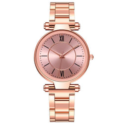 Casual Ladies Quartz Stainless Steel Band  Strap Watch Analog Wrist Watch - pink