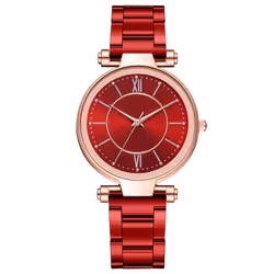 Casual Ladies Quartz Stainless Steel Band  Strap Watch Analog Wrist Watch - pink