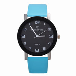 Women&apos;s Fashion Simple Leather Clock Watches Women Dress Casual Analog Quartz Wristwatch - light blue