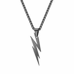 Men Pendant Necklace Unisex Chain Solid Color Thunder Flash Shape Neck Decoration Hip Hop - black