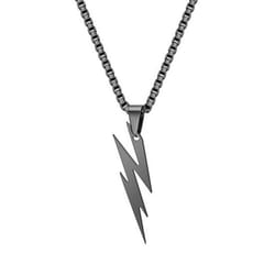 Men Pendant Necklace Unisex Chain Solid Color Thunder Flash Shape Neck Decoration Hip Hop - black