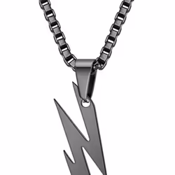 Men Pendant Necklace Unisex Chain Solid Color Thunder Flash Shape Neck Decoration Hip Hop - black