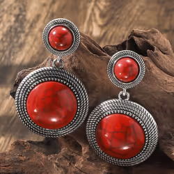 New Bohemian Vintage Ethnic Style Earrings Fashion Texture Green Stone Earrings Retro Women&apos;s Fashion Style Round Earrin ...