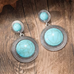 New Bohemian Vintage Ethnic Style Earrings Fashion Texture Green Stone Earrings Retro Women&apos;s Fashion Style Round Earrings - red, 3.7*6.1cm