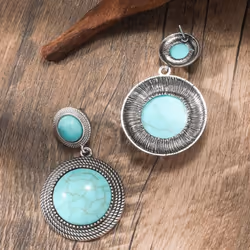 New Bohemian Vintage Ethnic Style Earrings Fashion Texture Green Stone Earrings Retro Women&apos;s Fashion Style Round Earrings - red, 3.7*6.1cm