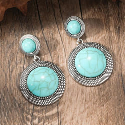 New Bohemian Vintage Ethnic Style Earrings Fashion Texture Green Stone Earrings Retro Women&apos;s Fashion Style Round Earrings - blue, 3.7*6.1cm