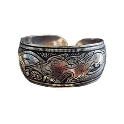 Women Vintage Ethnic Style Open Jewelry Tibetan Bangle Wide Cuff Bracelet - Dinosaur