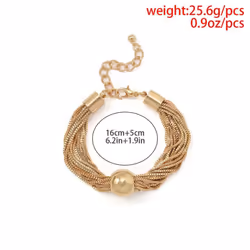 Exaggerate Punk Multi-layer Chain Folding Bracelet Temperament Small Geometric Ball Personality Bracelet - gold