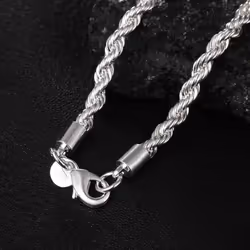 16/18/20/22/24 Inch 4mm Twisted Rope Chain 925 Sterling Silver Wedding Necklace - 50cm