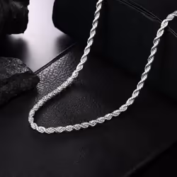 16/18/20/22/24 Inch 4mm Twisted Rope Chain 925 Sterling Silver Wedding Necklace - 50cm