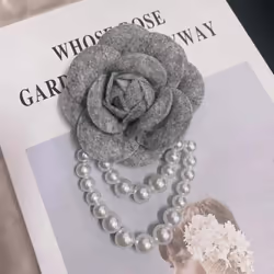 1pc Jewelry Gift Brooch Pin Pearl Tassel Vintage Camellia Flower Fabric Corsage Women&apos;s - gray