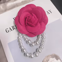 1pc Jewelry Gift Brooch Pin Pearl Tassel Vintage Camellia Flower Fabric Corsage Women's - rose red