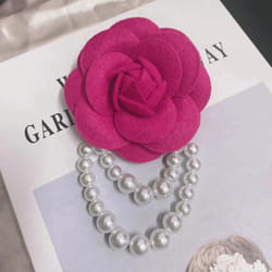 1pc Jewelry Gift Brooch Pin Pearl Tassel Vintage Camellia Flower Fabric Corsage Women&apos;s - rose red