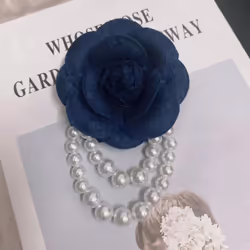 1pc Jewelry Gift Brooch Pin Pearl Tassel Vintage Camellia Flower Fabric Corsage Women&apos;s - navy
