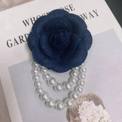 1pc Jewelry Gift Brooch Pin Pearl Tassel Vintage Camellia Flower Fabric Corsage Women&apos;s - navy