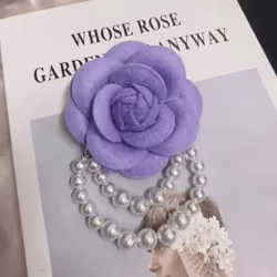 1pc Jewelry Gift Brooch Pin Pearl Tassel Vintage Camellia Flower Fabric Corsage Women&apos;s - purple