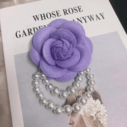 1pc Jewelry Gift Brooch Pin Pearl Tassel Vintage Camellia Flower Fabric Corsage Women&apos;s - purple