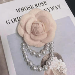 1pc Jewelry Gift Brooch Pin Pearl Tassel Vintage Camellia Flower Fabric Corsage Women&apos;s - pink
