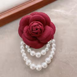 1pc Jewelry Gift Brooch Pin Pearl Tassel Vintage Camellia Flower Fabric Corsage Women&apos;s - burgundy