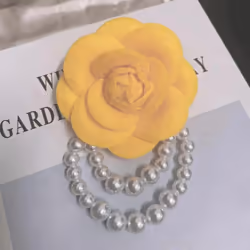 1pc Jewelry Gift Brooch Pin Pearl Tassel Vintage Camellia Flower Fabric Corsage Women&apos;s - yellow