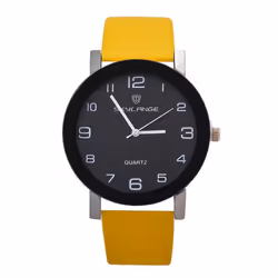 Women&apos;s Fashion Simple Leather Clock Watches Women Dress Casual Analog Quartz Wristwatch - yellow