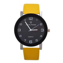 Women&apos;s Fashion Simple Leather Clock Watches Women Dress Casual Analog Quartz Wristwatch - yellow