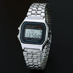 Fashion Men&apos;s Women&apos;s Stainless Steel Top Digital Alarm Stopwatch Watches - silver
